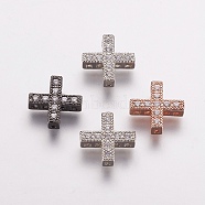 Brass Micro Pave Cubic Zirconia Pendants, Multi-strand Links, Cross, Mixed Color, 10x10x3mm, Hole: 0.5mm(ZIRC-E143-49)