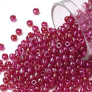 TOHO Round Seed Beads, Japanese Seed Beads, (165B) Transparent AB Siam Ruby, 8/0, 3mm, Hole: 1mm, about 220pcs/10g(X-SEED-TR08-0165B)
