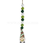 Saint Patrick's Day Wood Gnome Pendant Decoration, with Wood Beaded Jute Cord Hanging Decoration, Horseshoe, 288mm, pendant: 74x30x2.5mm(HJEW-G023-01A)