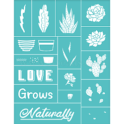 Self-Adhesive Silk Screen Printing Stencil, for Painting on Wood, DIY Decoration T-Shirt Fabric, Turquoise, Plants Pattern, 28x22cm(DIY-WH0173-021-X)