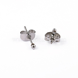 304 Stainless Steel Ball Stud Earrings, Hypoallergenic Earrings, Stainless Steel Color, 13x2mm, Pin: 0.8mm(X-EJEW-2224-2mm-P)