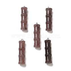 Natural Strawberry Quartz Pendants, Bamboo Stick Charms, with Stainless Steel Color Tone 304 Stainless Steel Loops, 45x12.5mm, Hole: 2mm(G-I340-A25)