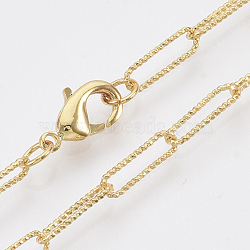 Brass Textured Paperclip Chain Necklace Making, with Lobster Claw Clasps, Real 18K Gold Plated, 19.48 inch(49.5cm), Link: 11.5x3.5x0.8mm(MAK-S072-03A-G)