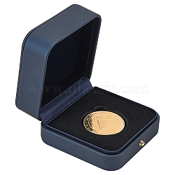 Imitation Leather Storage Box with Velvet Inside, for Commemorative Coin, Square, Prussian Blue, 90x90x47mm, Inner Diameter: 45mm(CON-WH0095-77A-02)