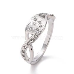 Crystal Rhinestone Infinity with Heart Finger Ring, 304 Stainless Steel Jewelry for Women, Stainless Steel Color, US Size 6~9(16.5~18.9mm)(RJEW-D120-12P)