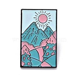 Sun and Mountains Enamel Pin, Rectangle with Scenery Alloy Enamel Brooch for Backpack Clothes, Electrophoresis Black, Dark Cyan, 30.5x19x10.5mm, Pin: 1mm.(JEWB-O005-F01)
