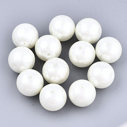 Glass Pearl Beads, Dyed, Half Drilled Beads, Pearlized, Round, Old Lace, 1/2 inch(12mm), Hole: 1.5mm(HY-T001-003E-02)
