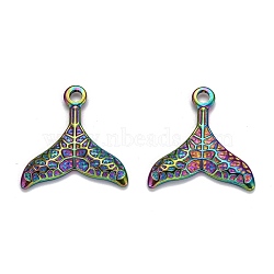 Ion Plating(IP) 304 Stainless Steel Charms, Textured, Fishtail, Rainbow Color, 26x25x3mm, Hole: 2.5mm(STAS-F249-15M-01)