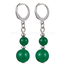 Round Natural Malaysia Jade Dangle Earrings, 304 Stainless Steel Leverback Earring for Women, 40~41x10~10.5mm(EJEW-JE05536-01)