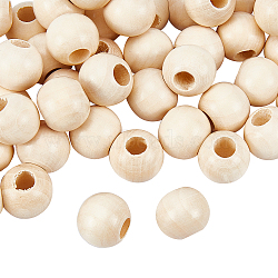 Olycraft 50PCS Wooden Beads, Large Hole Beads, Round, BurlyWood, 24x21mm, Hole: 9mm, 50pcs(WOOD-OC0001-86)