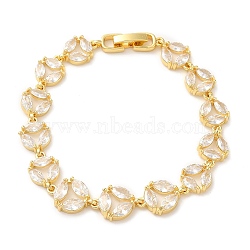 Clear Cubic Zirconia Flat Round Link Chain Bracelet, Brass Bracelet, Lead Free & Cadmium Free, Real 18K Gold Plated, 7-1/8 inch(18cm)(BJEW-M296-06G)