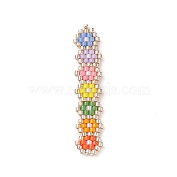 Handmade Loom Pattern MIYUKI Seed Beads, Rectangle with Flower Pattern, Colorful, 41x8.5x2mm, Hole: 0.8mm(PALLOY-MZ00047-01)