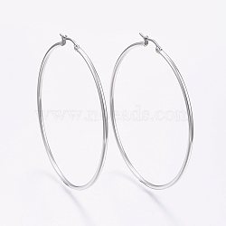 304 Stainless Steel Big Hoop Earrings, Hypoallergenic Earrings, Stainless Steel Color, 12 Gauge, 64~66x2mm, Pin: 0.7x1mm(X-EJEW-F105-02P)