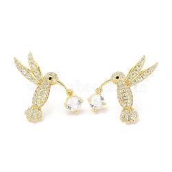 Rack Plating Brass Micro Pave Clear Cubic Zirconia Stud Earrings for Women, Cadmium Free & Lead Free, Long-Lasting Plated, Bird, Real 18K Gold Plated, 23x22mm(EJEW-M260-22G)