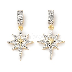 Brass Micro Pave Clear Cubic Zirconia Star European Dangle Charms, Large Hole Charms, Rack Plating, Cadmium Free & Lead Free, Long-Lasting Plated, Real 18K Gold Plated, 34mm, Hole: 6.5x5mm(KK-U058-37G)