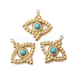 PVD Vacuum Plating 201 Stainless Steel Pendants, with Natural Turquoise, Eye, Real 18K Gold Plated, 23x21x3.5mm, Hole: 1.2mm(STAS-C111-52G)