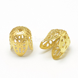 Plated Iron Bell Filigree Bead Caps, Fancy Bead Caps, Flower, 4-Petal, Golden, 10x11mm, Hole: 1.5mm(X-IFIN-S696-67G)