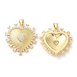 Rack Plating Brass Pendants, with Cubic Zirconia, Heart, Real 16K Gold Plated, 27.5x26x5mm, Hole: 4x3.5mm(KK-R146-06G)