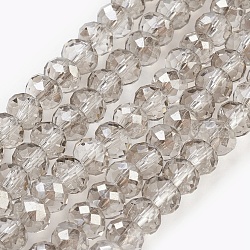 Electroplate Glass Beads Strands, Half Plated, Faceted, Rondelle, Gainsboro, 6x4~5mm, Hole: 0.8~1mm, about 88~92pcs/strand, 15.5 inch~16 inch(39~45cm)(X-GLAA-K027-HP-A01)