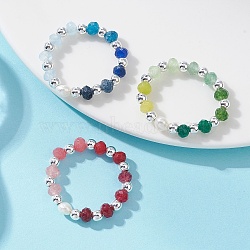 Dyed Natural Malaysia Jade & Natural Freshwater Pearl & Synthetic Hematite Finger Rings, Mixed Color, 4.5mm, Inner Diameter: 19mm(RJEW-JR01021)