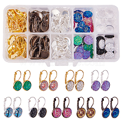 DIY Earring Making, with Brass Leverback Earring Findings, Imitation Druzy Agate Resin Cabochons, and Transparent Glass Cabochons, Mixed Color, 13.5x7x3cm(DIY-SC0004-85)