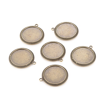 Tibetan Style Alloy Flat Round Pendant Cabochon Settings, Cadmium Free & Nickel Free & Lead Free, Antique Bronze, Tray: 25mm, 35x31x2.5mm, Hole: 2.5mm