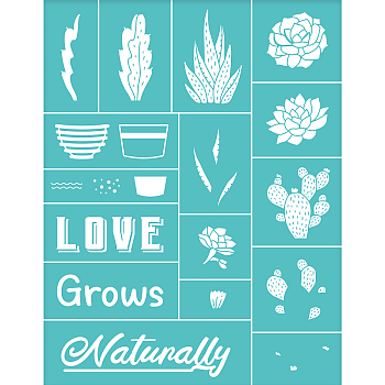 Self-Adhesive Silk Screen Printing Stencil, for Painting on Wood, DIY Decoration T-Shirt Fabric, Turquoise, Plants Pattern, 28x22cm