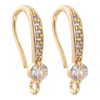 Brass Micro Pave Clear Cubic Zirconia Earring Hooks, Ear Wire, with Horizontal Loops, Real 18K Gold Plated, 20.5x10x4mm, Hole: 1.5mm, 18 Gauge, Pin: 1mm