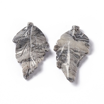 Natural Polychrome Jasper/Picasso Stone/Picasso Jasper Pendants, Leaf Charms, 41.5x25~26x5mm, Hole: 0.8mm