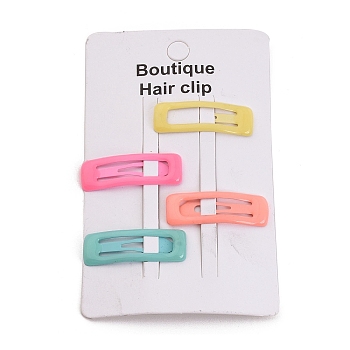 Rectangle Spray Painted Iron Snap Hair Clip for Girls, Mixed Color, 10.5x31.5x3mm, 4pcs/card