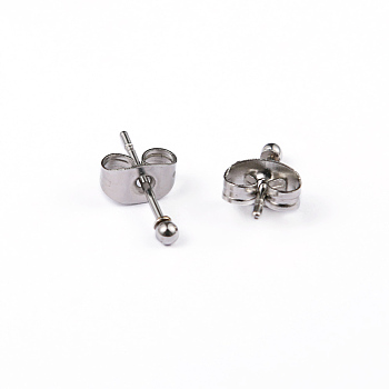 304 Stainless Steel Ball Stud Earrings, Hypoallergenic Earrings, Stainless Steel Color, 13x2mm, Pin: 0.8mm