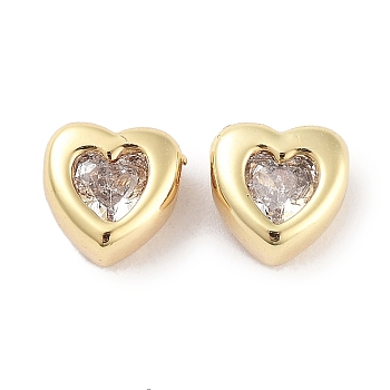 Brass Micro Pave Cubic Zirconia Beads, Real 18K Gold Plated, Heart, Clear, 5.5x5.5x3.5mm, Hole: 1mm