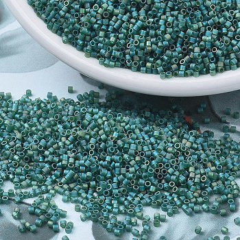 MIYUKI Delica Beads Small, Cylinder, Japanese Seed Beads, 15/0, (DBS0859) Matte Transparent Dark Emerald AB, 1.1x1.3mm, Hole: 0.7mm, about 3500pcs/10g