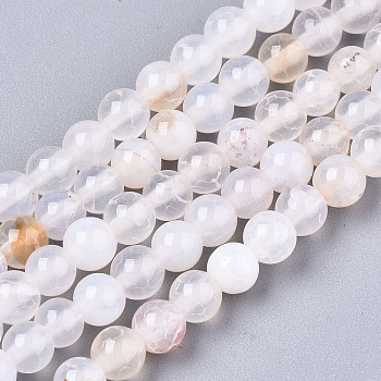 Natural Crackle Agate Beads Strands,  Dyed, Round, Floral White, 4mm, Hole: 0.5mm, about 91~95pcs/strand, 14.57 inch~15.35 inch(37~39cm)
