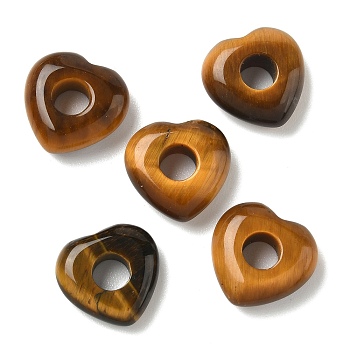 Natural Tiger Eye European Beads, Heart Large Hole Beads, 15x15~15.5x4.5~5mm, Hole: 6mm