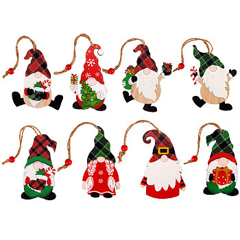 8Pcs Christmas Wooden Hanging Ornaments Set, Wooden Slices Hanging Crafts, for Party Christmas Tree Decorations, Mixed Color, 101.5x52.5mm