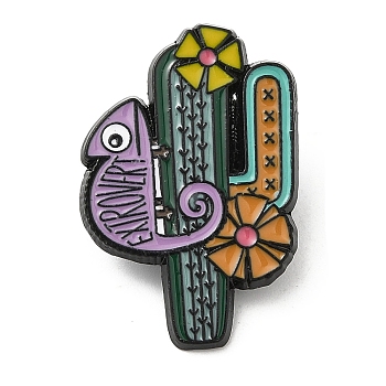 Cactus with Chameleon Enamel Pin, Electrophoresis Black Alloy Brooch for Backpack Clothes, Cinco de Mayo, Colorful, 30.5x20x1.5mm