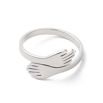 304 Stainless Steel Hand Hug Cuff Ring for Women, Stainless Steel Color, US Size 6 1/4(16.7mm)