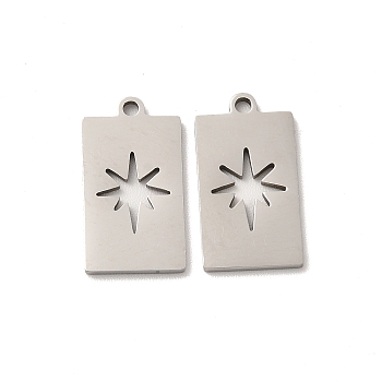 201 Stainless Steel Pendants, Rectangle with Star Charm, Stainless Steel Color, 16x9x1mm, Hole: 1.2mm