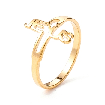 Word Jesus 304 Stainless Steel Finger Ring for Women, Golden, Inner Diameter: US Size 6 1/2(16.9mm)