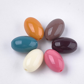 Opaque Acrylic Beads, Oval, Mixed Color, 17.5x11mm, Hole: 2mm