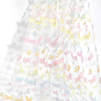 Gradient 3D Butterfly Polyester Gauze Fabric, Clothes Bag Accessories, Yellow, 1450x0.1~1mm, 1 yard/pc