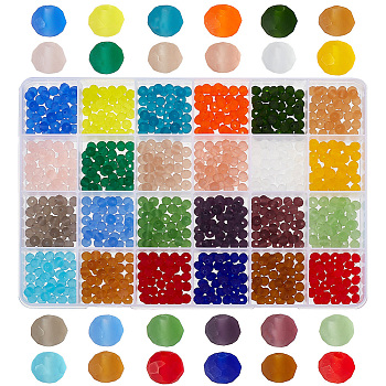 Elite 960Pcs 24 Colors Transparent Glass Beads, Faceted, Frosted, Rondelle, Mixed Color, 6x4.5mm, Hole: 1.4mm, 40pcs/color