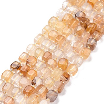 Natural Yellow Hematoid Quartz/Golden Healer Quartz Beads Strands, with Seed Beads, Square, 6~7x6~7x6~7mm, Hole: 1mm, about 45pcs/strand, 15.16 inch(38.5cm)~15.83 inch(40.2cm)