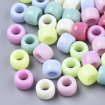 Opaque Acrylic European Beads, Large Hole Beads, Ring, Mixed Color, 8.5x6mm, Hole: 4.5mm