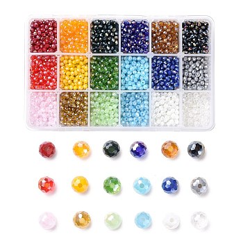 18 Colors Electroplate Glass Beads, Opaque Solid Color, AB Color Plated, Faceted, Rondelle, Mixed Color, 4x3mm, Hole: 0.4mm, 18 colors, 200pcs/color, 3600pcs/box