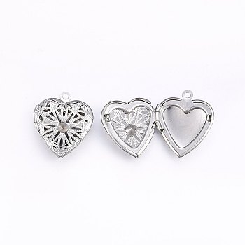 201 Stainless Steel Diffuser Locket Pendants, Pendant Rhinestone Setting, Heart, Stainless Steel Color, Fit For 3.5mm Rhinestone, 22.5x19x5.5mm, Hole: 1.5mm, Inner Size: 14x11mm