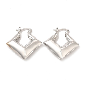 Rack Plating Brass Rhombus Hoop Earrings for Women, Lead Free & Cadmium Free, Platinum, 30.5x30x7.5mm, Pin: 0.7mm