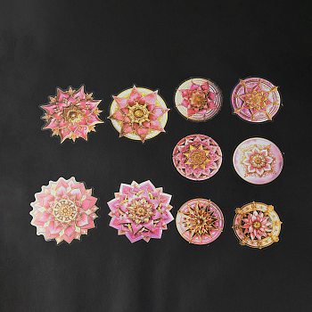 Mandala PET Round Self Adhesive Decorative Stickers, Waterproof Laser Flower Decals for DIY Scrapbooking, Card Making, Pink, 59~79x59~79x0.2mm