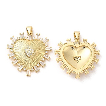 Rack Plating Brass Pendants, with Cubic Zirconia, Heart, Real 16K Gold Plated, 27.5x26x5mm, Hole: 4x3.5mm